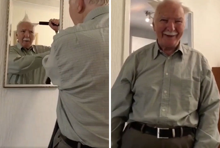 Grandpa Found Out He Could Do His Hair With The Vacuum Cleaner