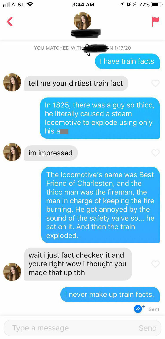 My Tinder Is A Joke Account Where I Tell People Train Facts And Answer Questions About Trains. I Research Railway History