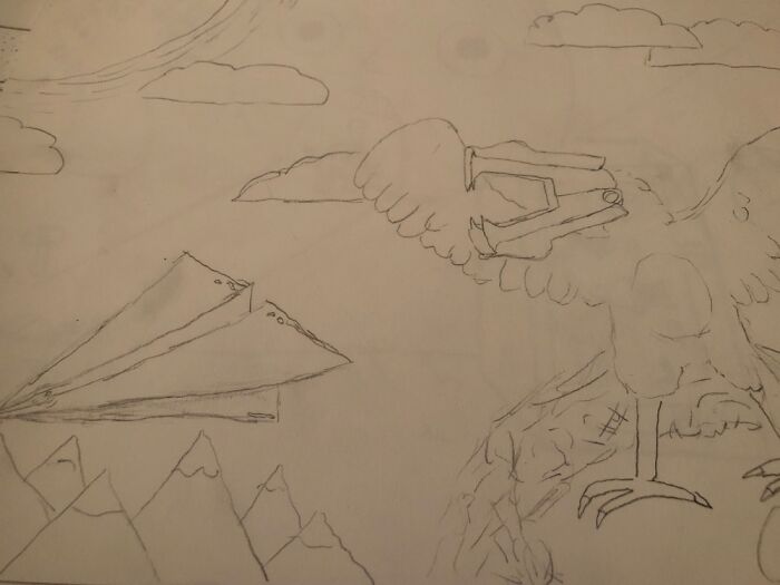Surrealist Staple Remover Bird Chasing Paper Airplane.