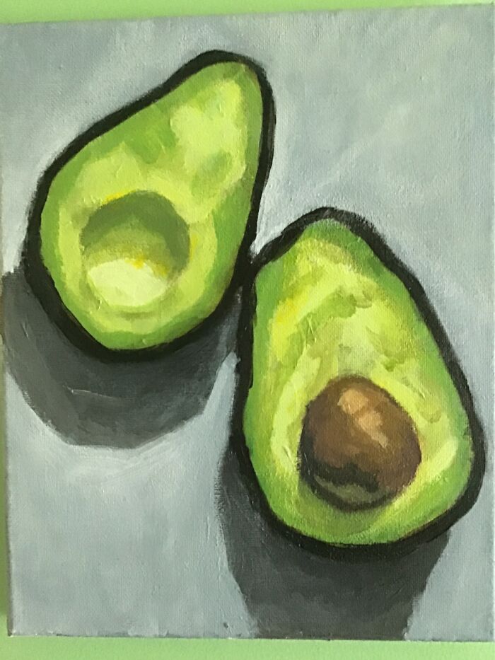 Painting Of An Avocado, Made At Art Class With Acrylics
