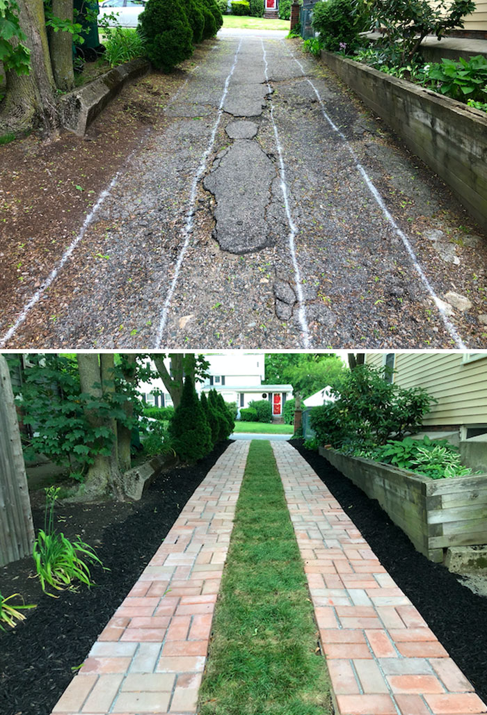Before And After Of My DIY Driveway. I Made The Paving Stones And The Driveway