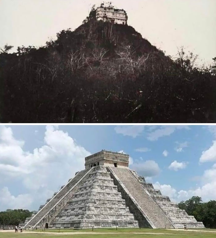 Chichen Itzá cuando se descubrió en 1892 frente a la actualidad