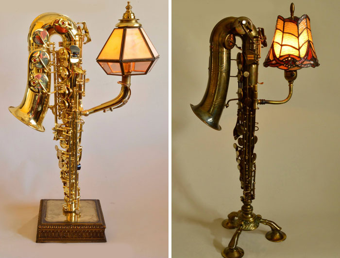 Artist Transforms Discarded Music Instruments And Other Vintage Items Into Lamps (66 Pics)