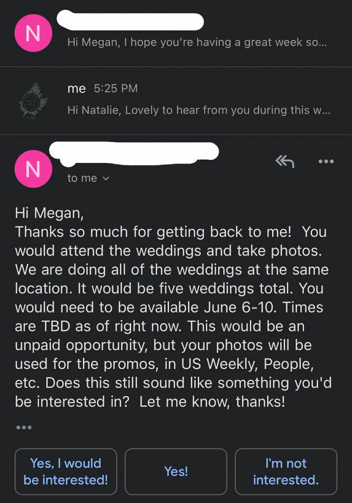 Photographer Shares Screenshots From Netflix's ‘Love Is Blind' Producer Who Offers Her Unpaid Work To Shoot 5 Weddings