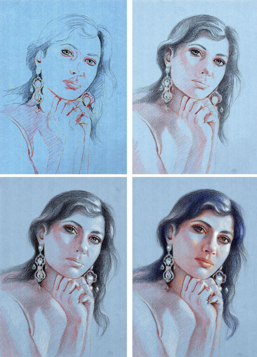 How To Draw A Female Portrait On Colored Paper