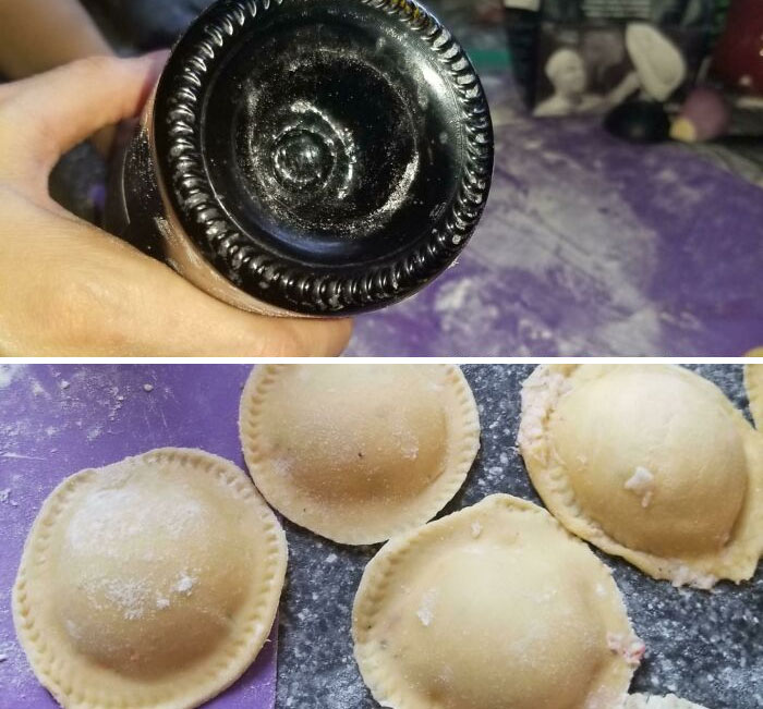 New To The Sub, So Sorry If This Has Been Done Before. But The Bottom Of J.lohr(As Well As Any Similar Shaped Wine Bottle) Makes A Great Press For Homemade Ravioli