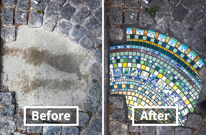Artist Mends Cracked Sidewalks, Potholes And Buildings Using Vibrant Mosaics, And Here Are His Best 30 Works
