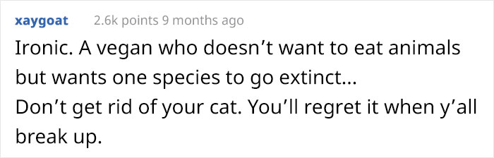 Man Gets An Ultimatum From His Vegan Girlfriend Who Demands He Give Away His Cat
