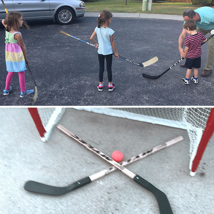 My Canadian Neighbor Got Home From Work (Here In The Southern United States) And Started Teaching My Kids About Hockey