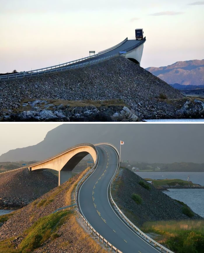 El puente de Storseisundet en Noruega