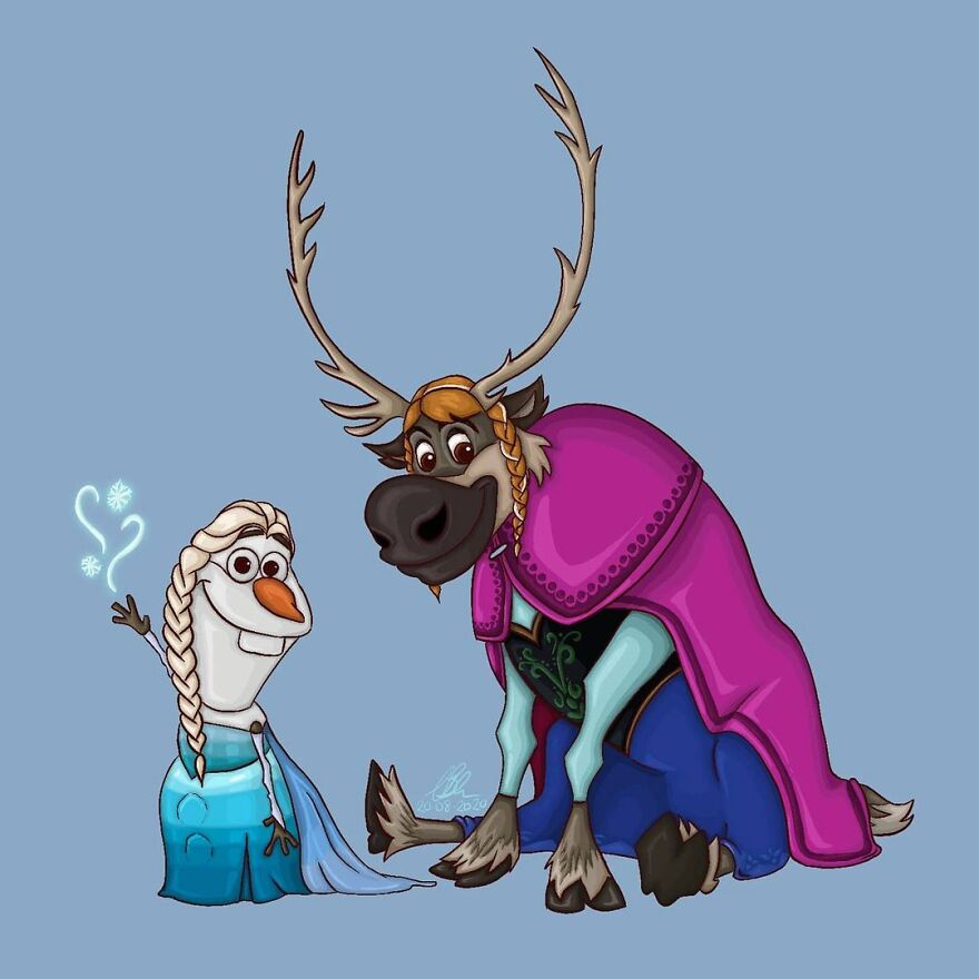 Olaf And Sven As Elsa And Anna