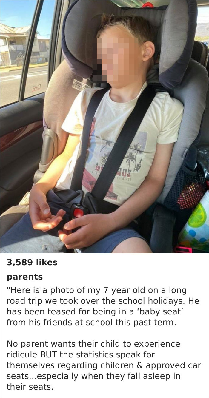 7yo Gets Bullied At School For Sitting In A Car Seat, So Mom Waits Until He's Asleep, Takes A Photo Of Him, And Posts It On The Official Parents Magazine Instagram Page (855k Followers)