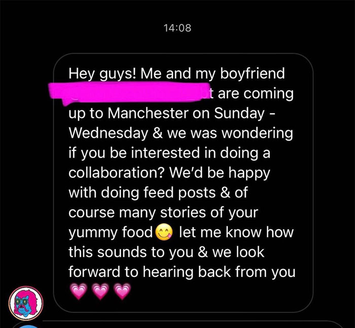 Pizza Bar In Manchester Is Trying To Get Back On Their Feet After Being Closed For Most Of The Year And Claps Back At Influencer Looking For A Free Meal