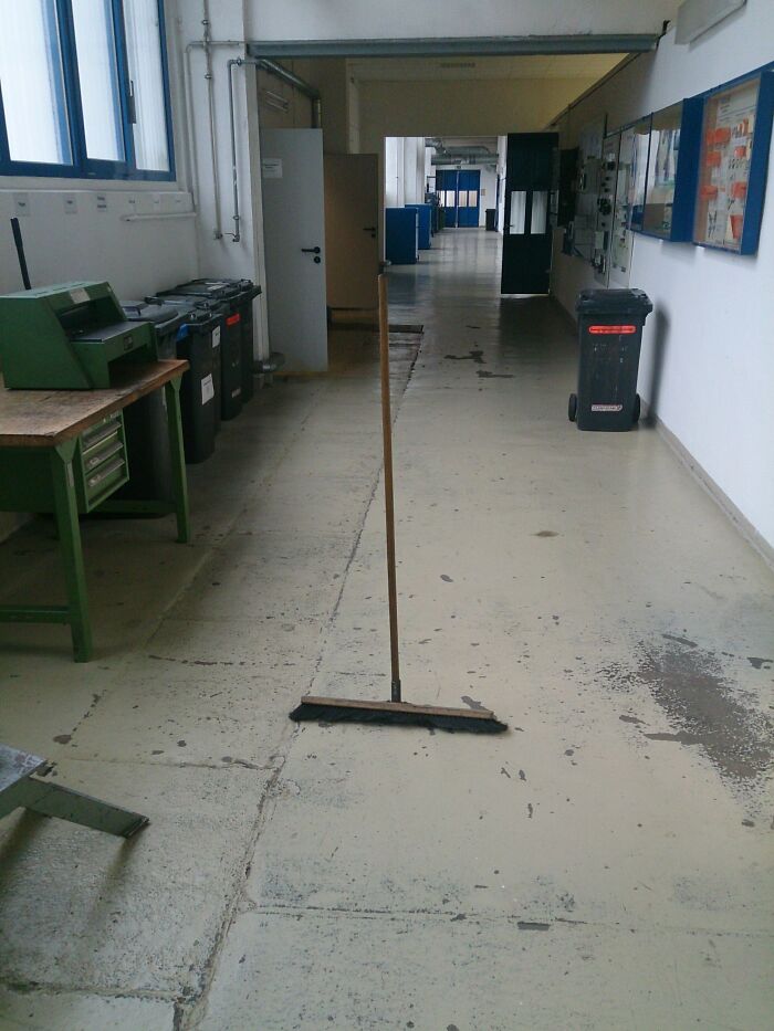 This Broom Just Standing There In The Middle Of This Hallway