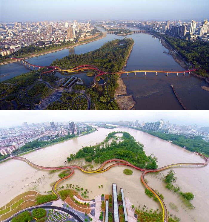 Yanweizhou Park Was Designed To Flood During The Monsoon Season To Help Prevent The City Of Jinhua, China From Flooding