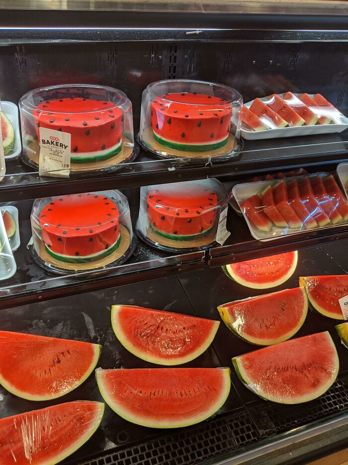 This Grocery Display Contains Both Watermelon And Watermelon Cakes