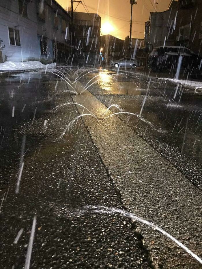 These Sprinklers On The Road Near The Ski Resort I’m At In Japan To Keep The Road From Freezing Over. (Salt Water If You Were Wondering)