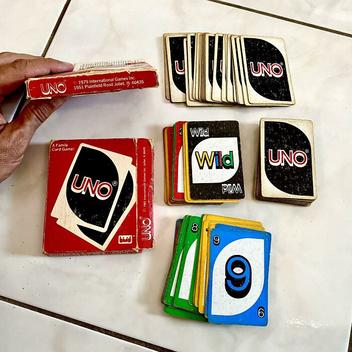 Bought Two Well-Used Decks Of Uno At Yard Sale For .50¢ Dated 1979 And 1983. Both Decks Have All 108 Cards