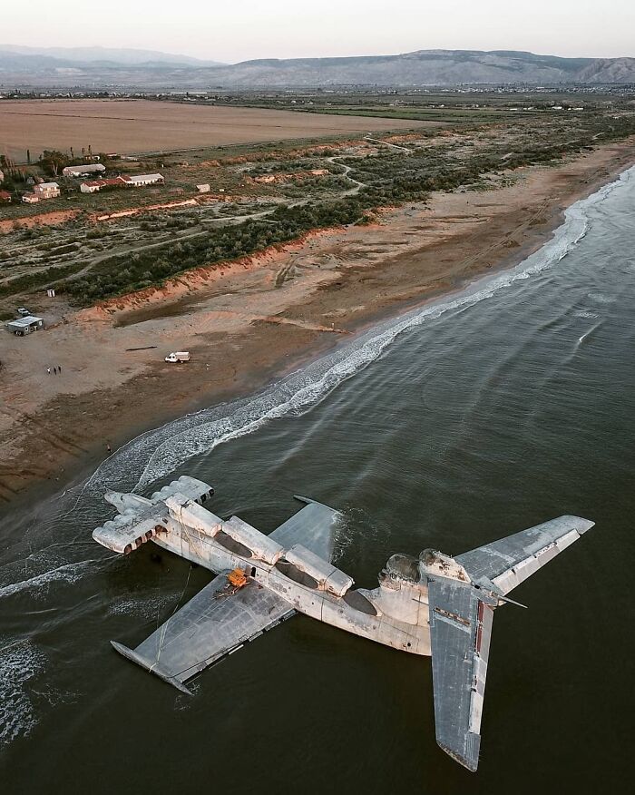 An Abandoned Ekranoplan. An Old Amphibious Soviet Plane From The Cold War