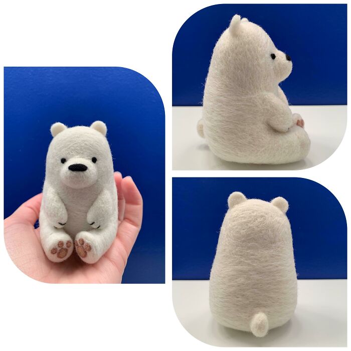 Hice un oso polar con aguja (hecho 100% de lana)