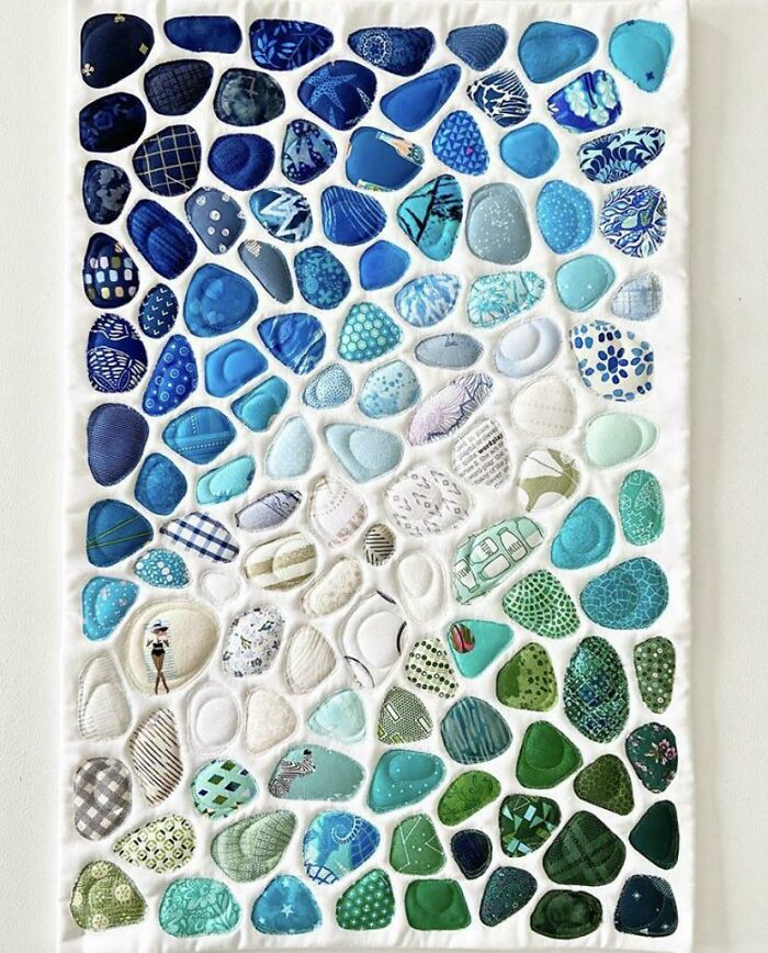 I Make Seaglass Art Quilts Using Leftover Fabric Scraps. I Love Showcasing The Last Bits Of Favorite Fabrics