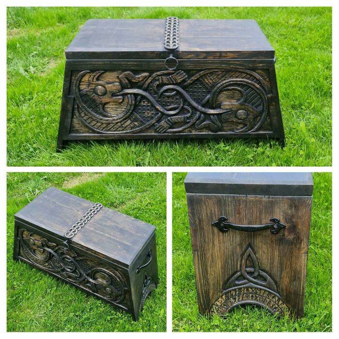 Viking Style Chest I Made For My Wife. The Carvings Are Inspired By The Carvings Found On The Oseberg Ship