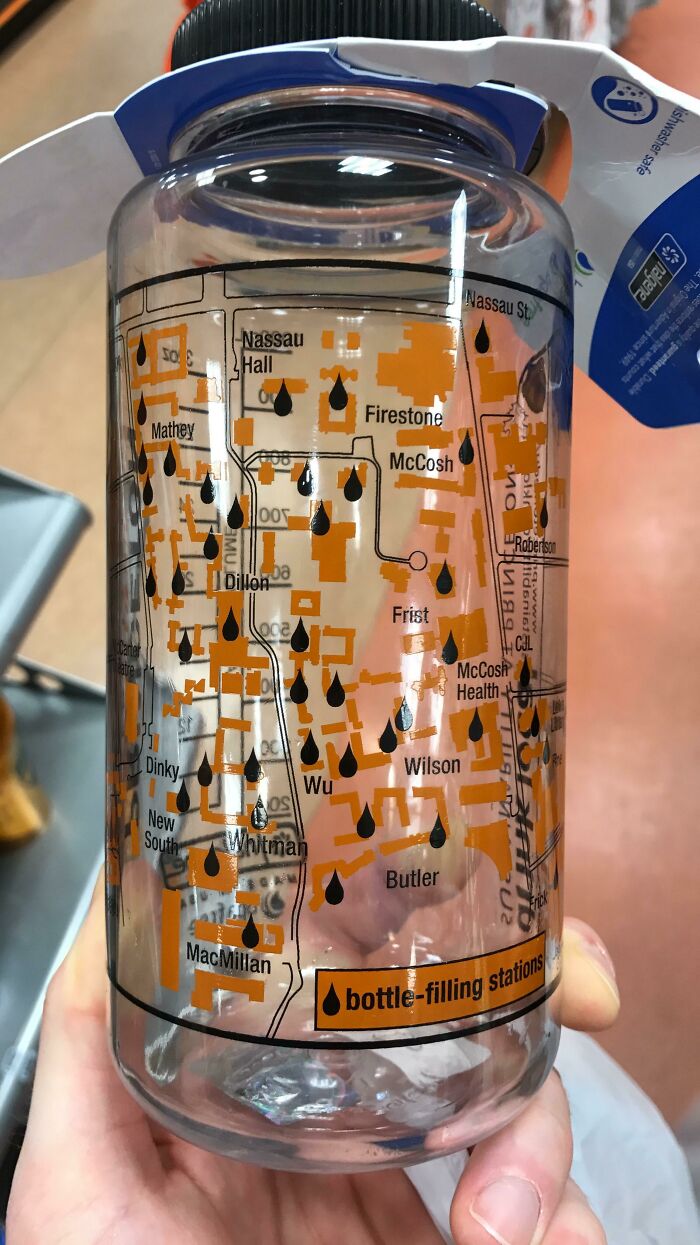 This College Made A Water Bottle With A Map Of The Campus On It. It Also Shows Places Where You Can Fill It Up