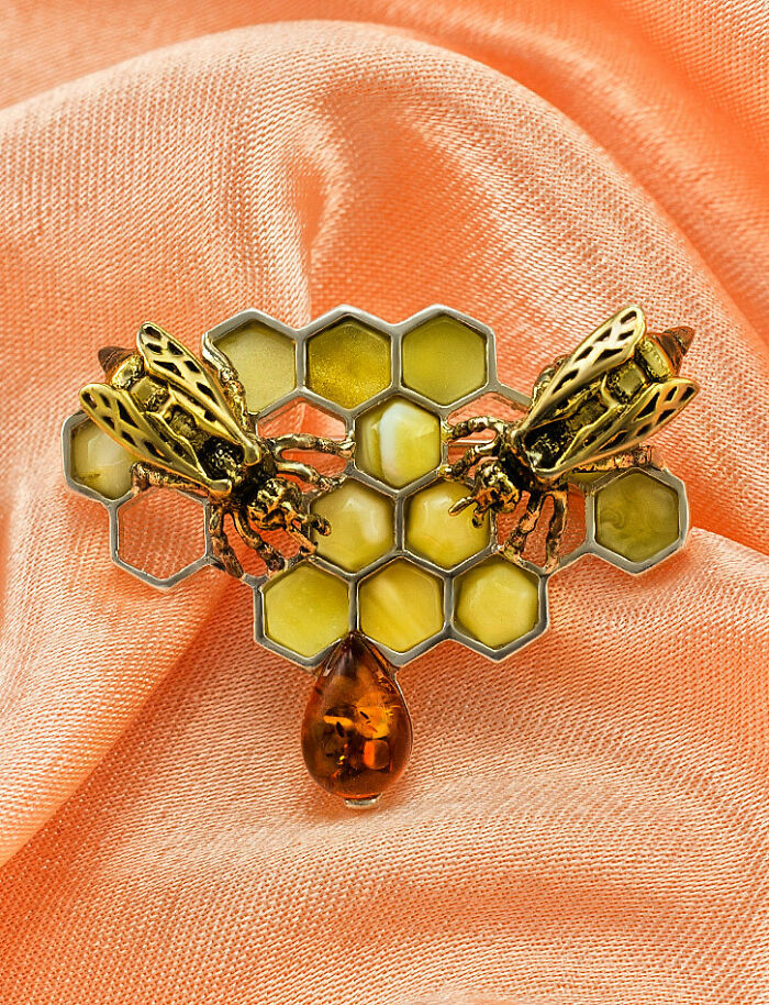Found A Nice Honeycomb Amber Brooch Today. Amber Is Quite Hard To Find, Such An Interesting Material