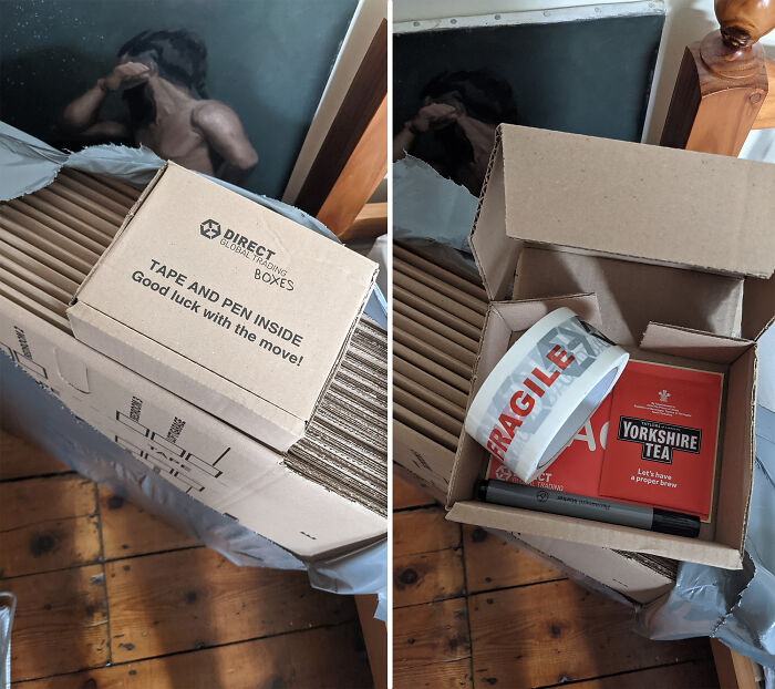 These Moving Boxes I Ordered In England That Also Contain 1 Teabag To Help You With The Move