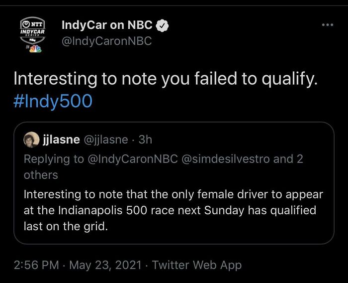 Not To Mention She Beat Out Two Other Drivers...