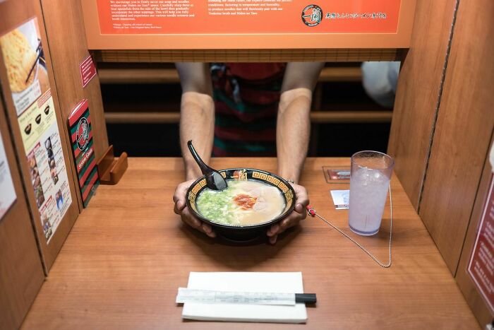 In Japan Some Restaurants Are Really Private, You Are Sitting In A Corner, Where No One Sees You, A Door Opens In Front Of You, The Chef's Hands Come Out And Serves You Without Looking