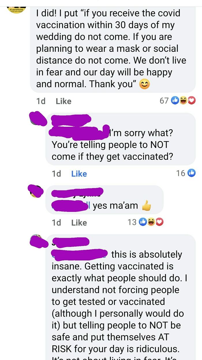 If You Get The Vaccine Don't Bother Coming To My Wedding