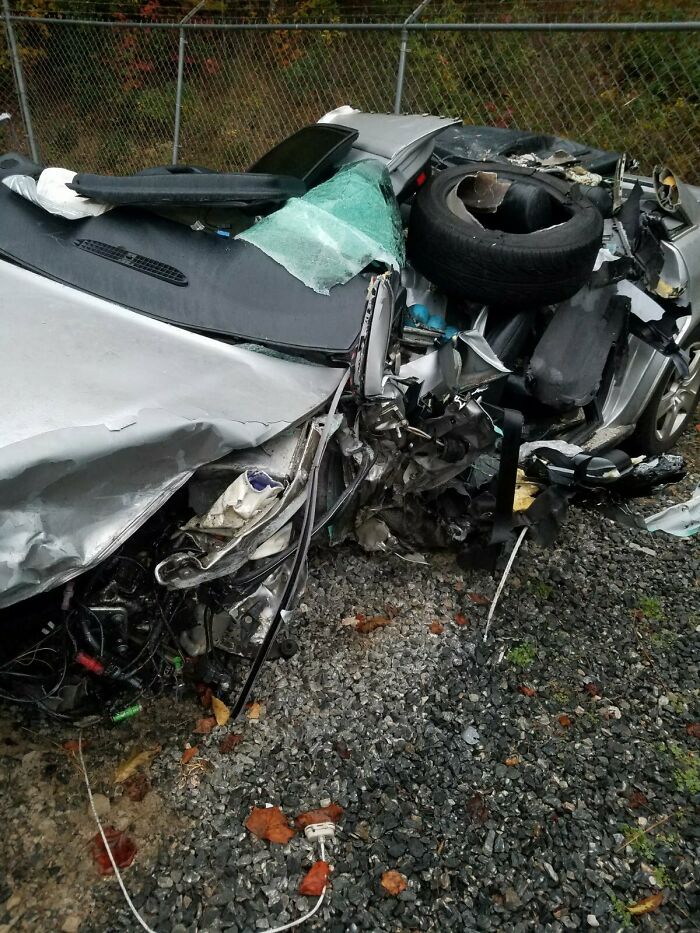 I Survived Being In This Car. The Idiot Fell Asleep Behind The Wheel And Drifted Into My Lane. Combined Total Of 120mph. That Used To Be A 2007 Audi A4
