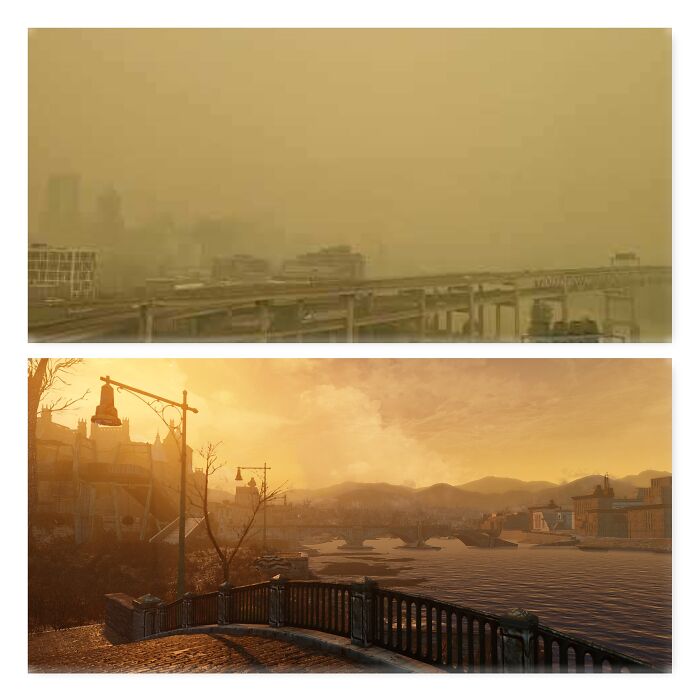 One Is Portland, The Other Is Fallout 4..............fallout Has Cleaner Air