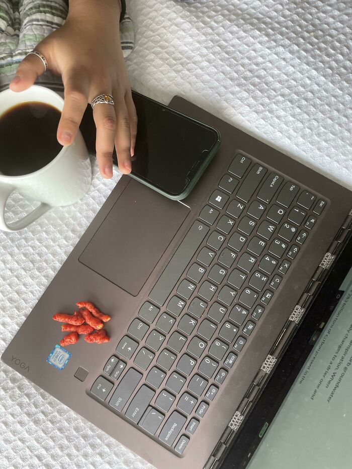 My Friend Using Her Laptop As A Plate For Flaming Hot Cheetos