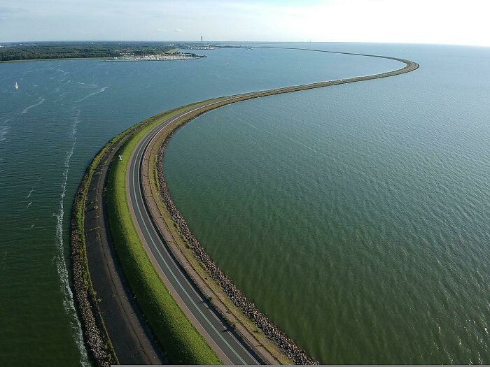 A Partial View Of The 30km Long Houtribdijk Dam In The Netherlands. Again, Leave It To The Dutch!
