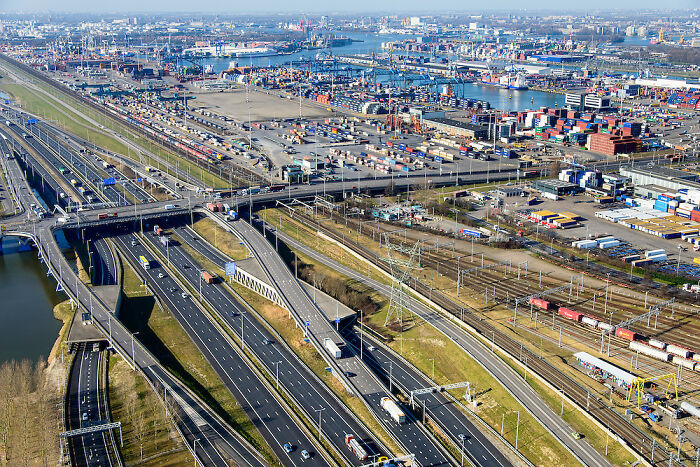 Bundles Of Infrastructure Near The Port Of Rotterdam, The Netherlands