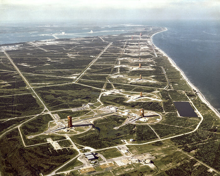 Aerial Veiw Of The Launch Pads Along Cape Canaveral Air Force Station