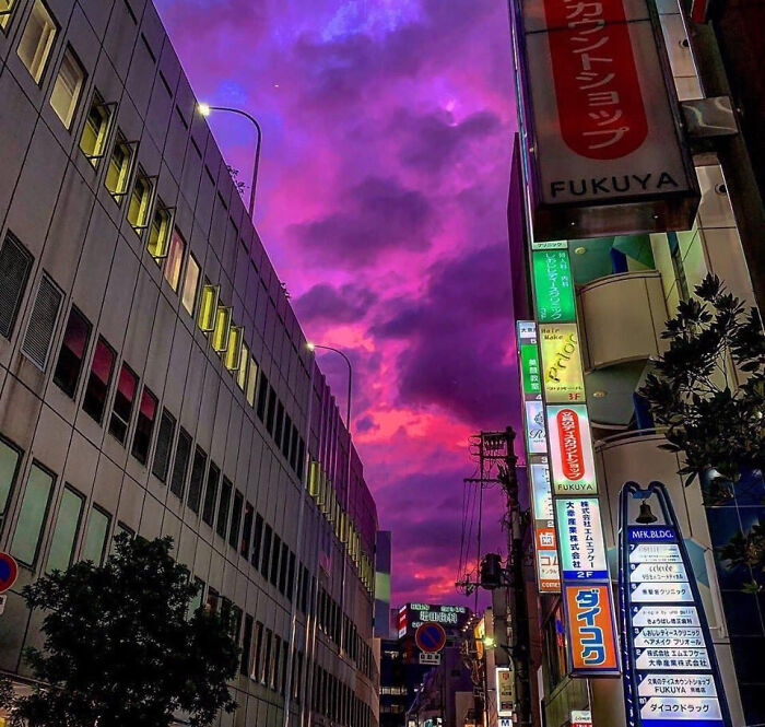 Before A Typhoon Light Refraction Causes The Sky To Turn Purple In Japan