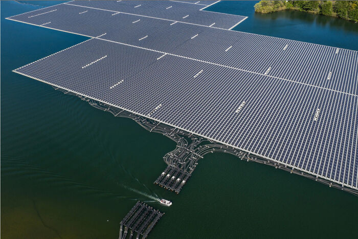 Floating Solar Power Plant In Japan On The On The Yamakura Dam Reservoir