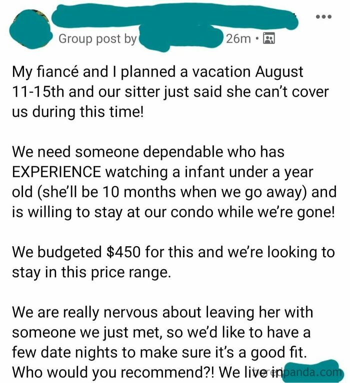 Beggar Looking For Experienced, Professional, Round The Clock Babysitter For Her 10 Month Old While She's On Vacation...for ~$3.75 Per Hour