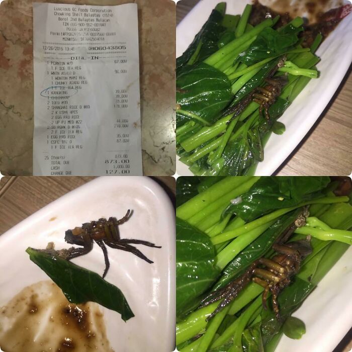 [tw: Big Ass Spider] Found In A Spinach Meal At Chowking