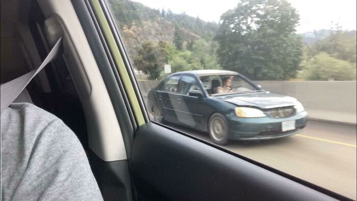 Found This Gem On I-5, She Was Cruising At A Steady 70mph With No Windshield