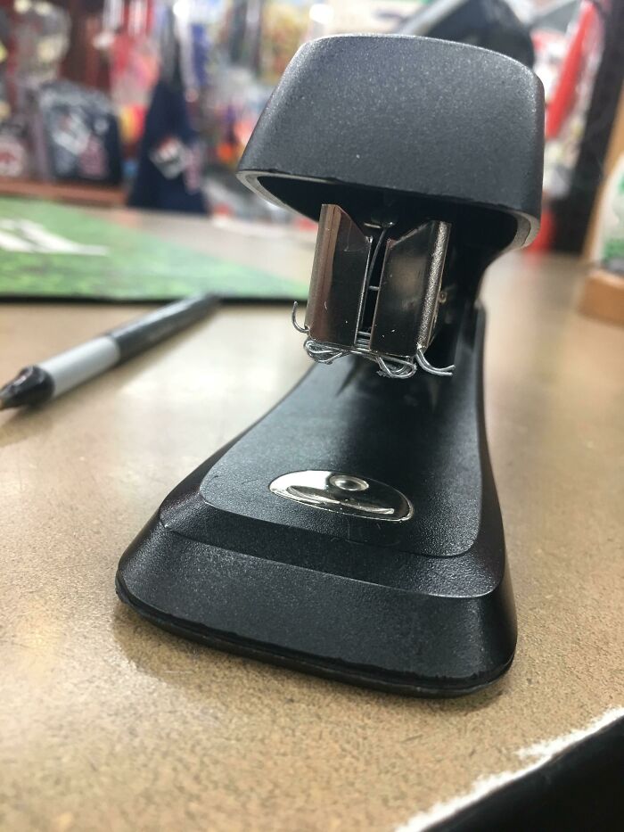 My Coworker Returned The Front Desk Stapler Like This. Told Me It Ran Out Of Staples