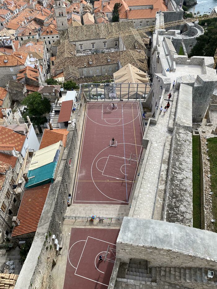 Basketball/Football Court On The Roof Of Some Houses Next To Old City Walls In Dubrovnik