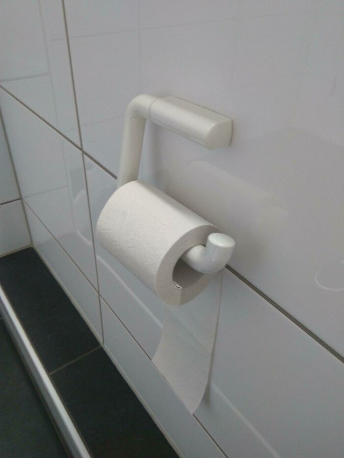 Someone At Work Always Flips The Toilet-Roll This Way. I Flip It Back Several Times A Day, But He Doesn't Give Up