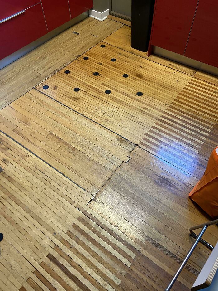 My Girlfriend’s Office Used To Be A Bowling Alley. The Original Lanes Are Still There