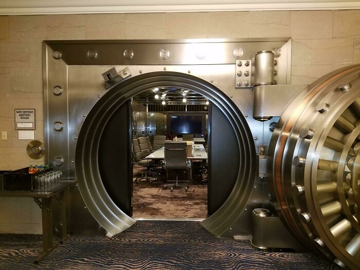 Old Bank Was Transformed Into A Hotel, They Kept The Vault As A Meeting Room