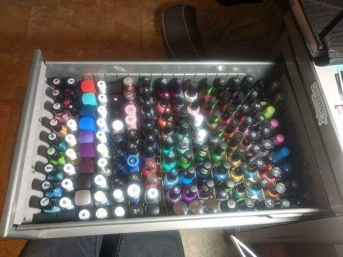 I Organized My Nail Polish Drawer With Cardboard Dividers! It's Not Perfect, But At Least It Won't Slide Around Anymore!