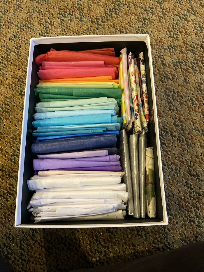 This Is My Collection Of Tissue Paper. I Like To Keep It Organized By Color To Make It Easy For Gifts!